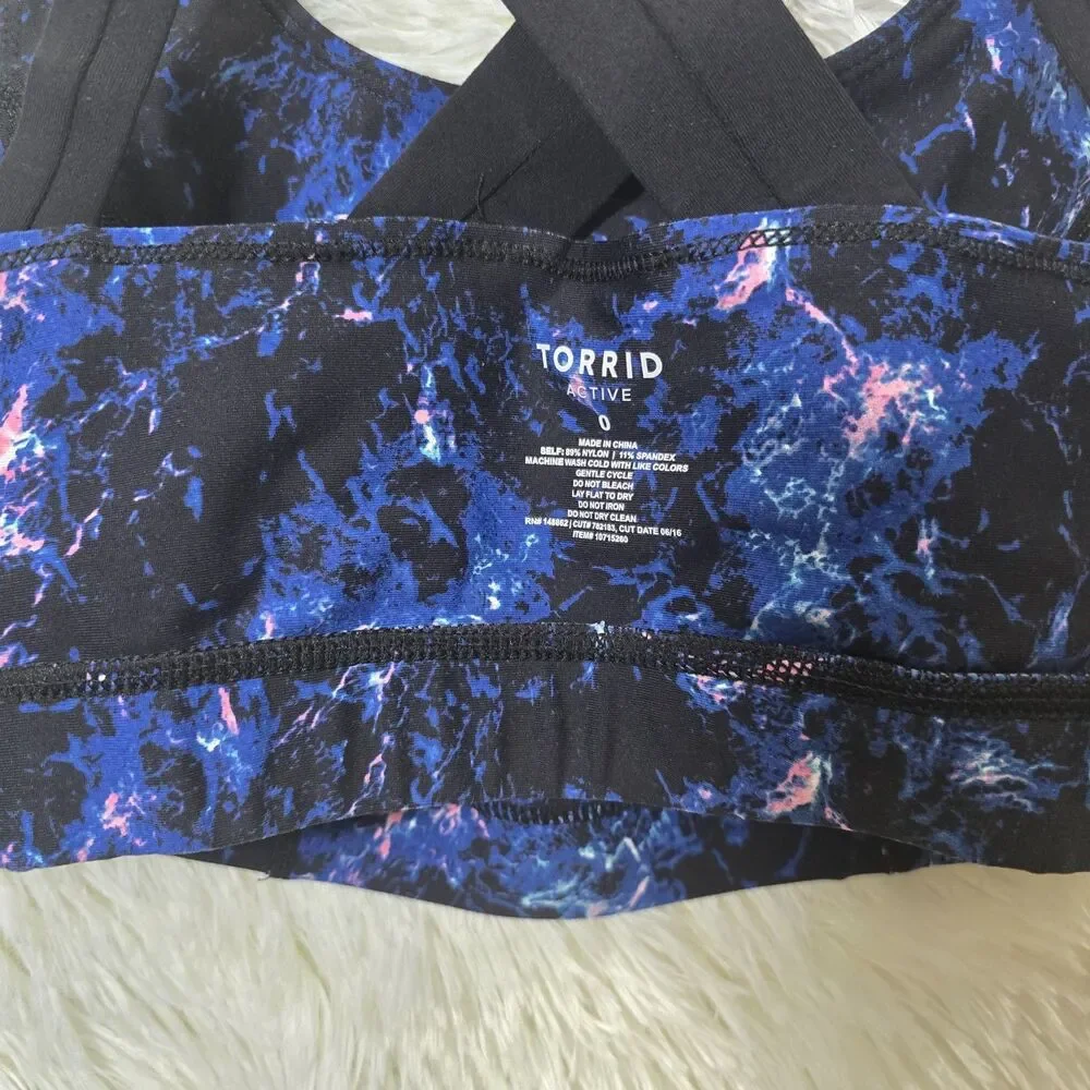 Torrid Active Blue Black Marble Galaxy Print Crisscross Sports Bra Womens Sz 0 L
